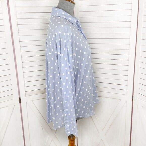 Zara Gauze Embroidered Polka Dot Button Up Shirt Blue White Large - Picture 3 of 12